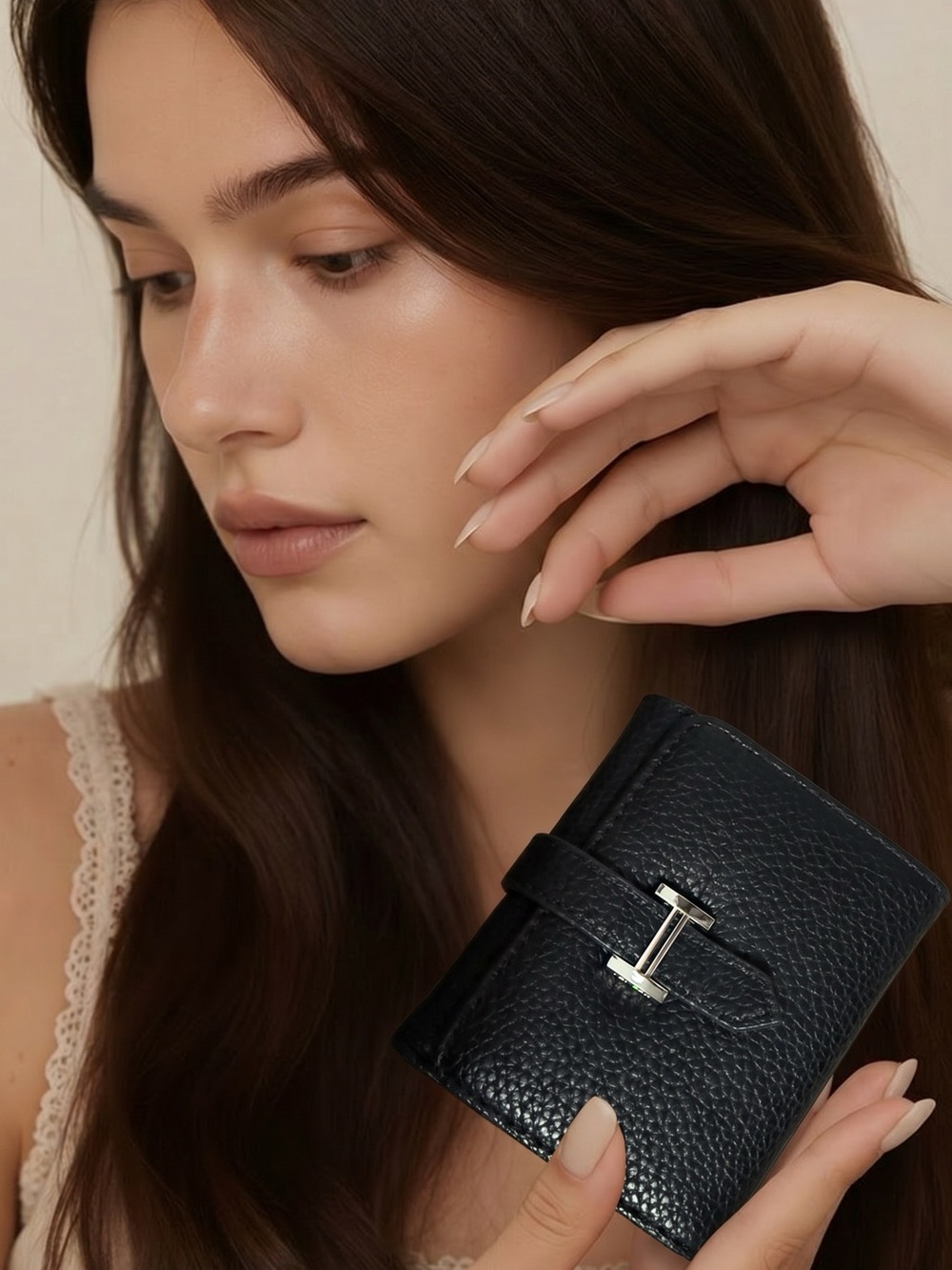 Black Mini Wallet with Silver Buckle